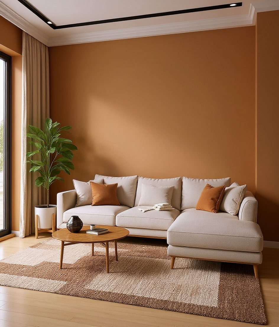 Living Room with an L-Shaped Sofa — Warm Oak