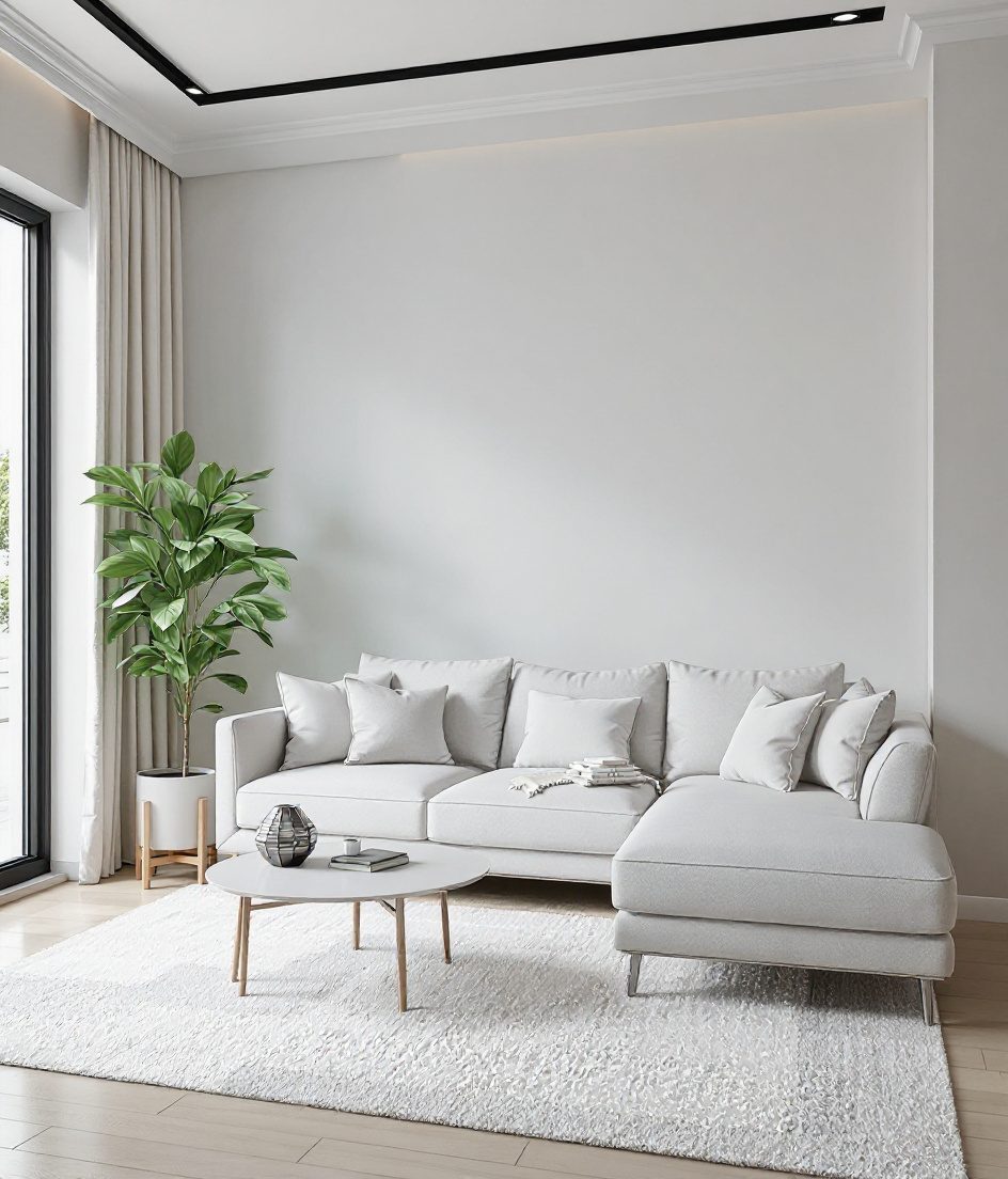 Living Room with an L-Shaped Sofa — White Modern