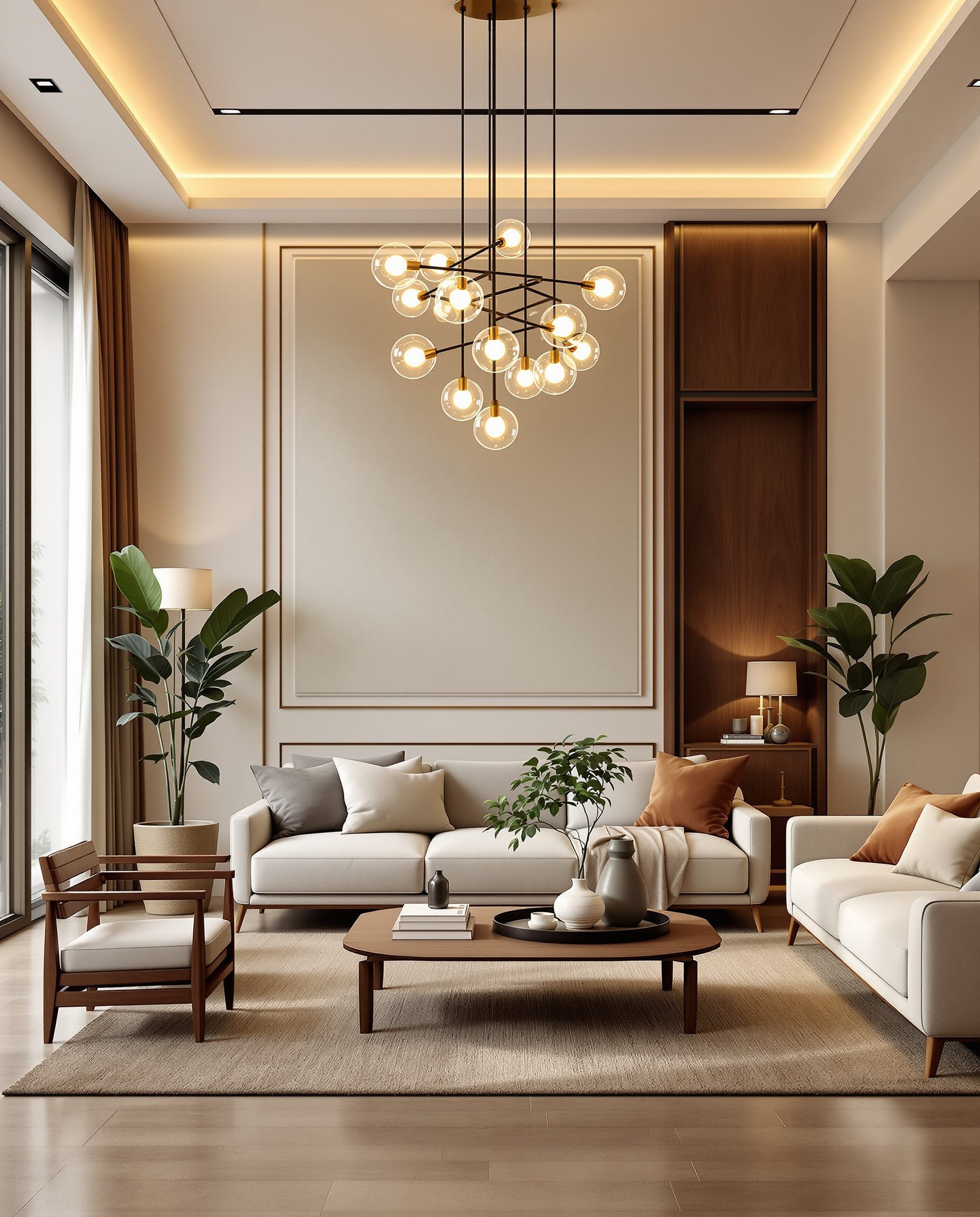 Living Room with Statement Lighting — Walnut Classic
