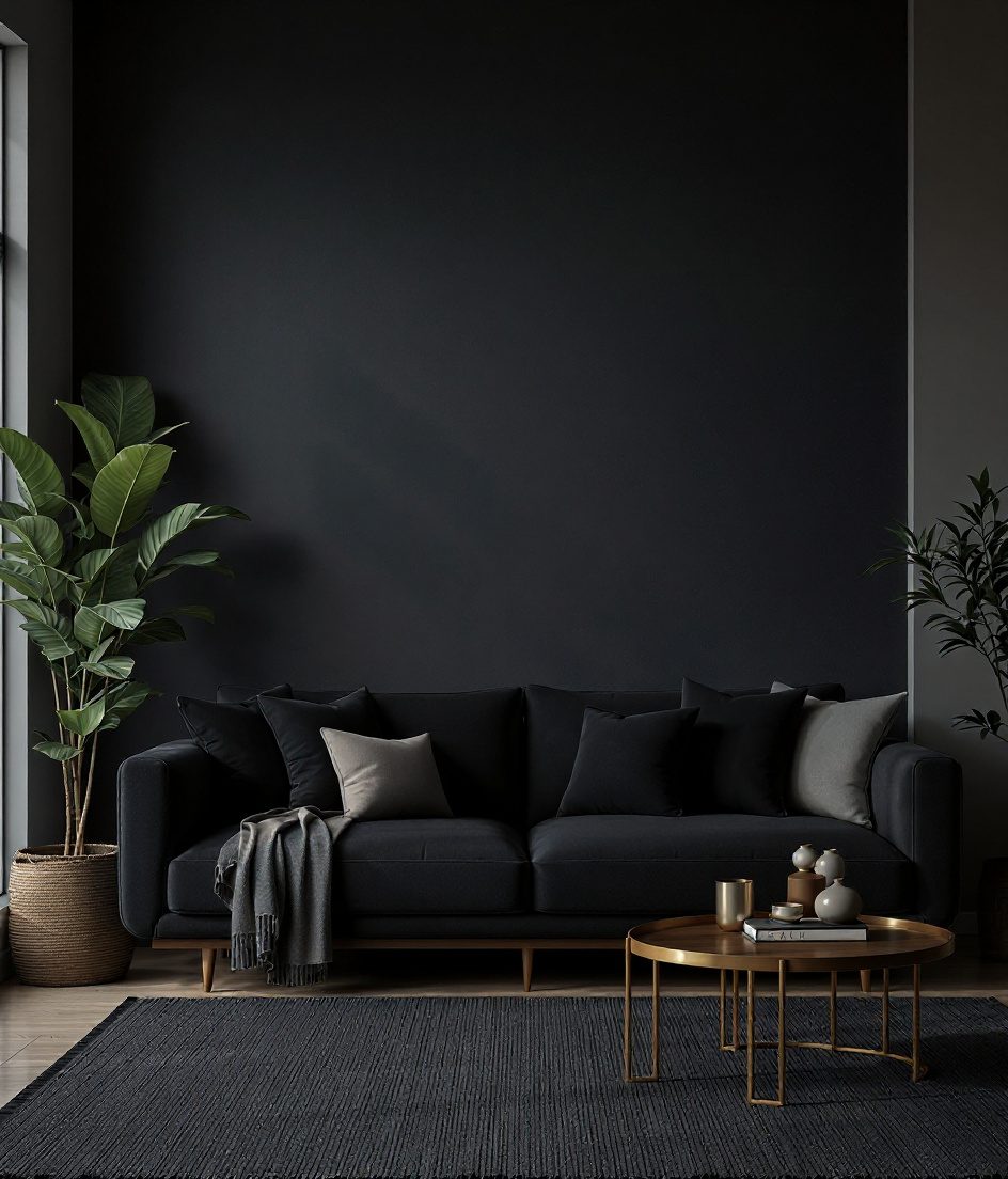 Living Room with an Accent Wall — Charcoal Minimal