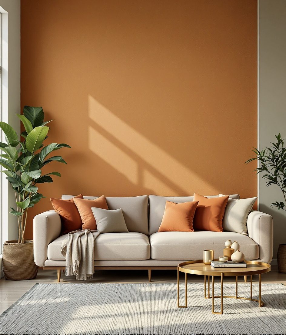 Living Room with an Accent Wall — Warm Oak