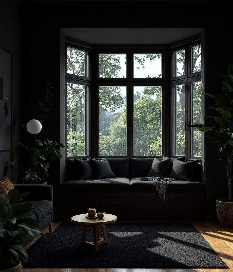 Living Room with a Bay-Window Seat — Charcoal Minimal