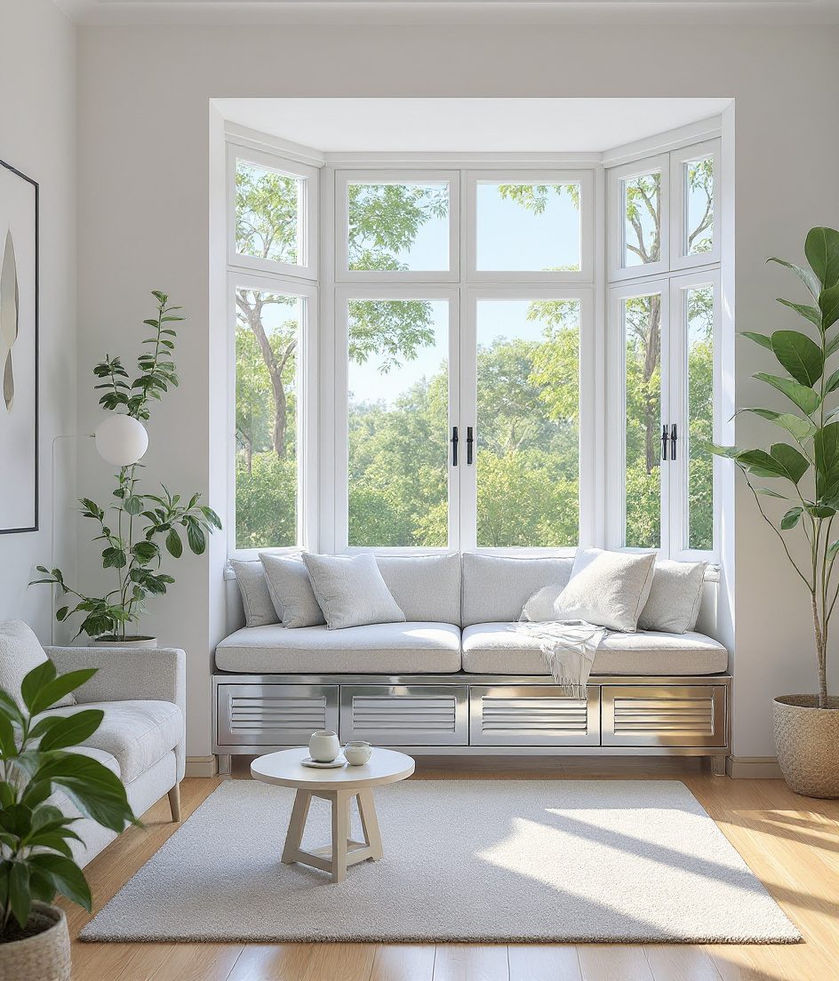 Living Room with a Bay-Window Seat — White Modern