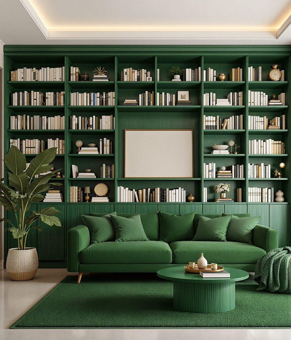 Living Room with a Bookshelf Wall — Sage & Brass