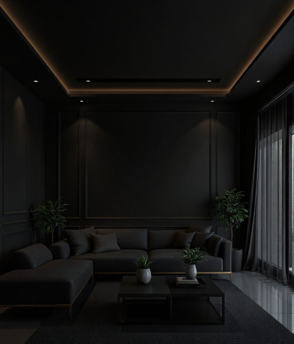 Living Room with a False Ceiling — Charcoal Minimal
