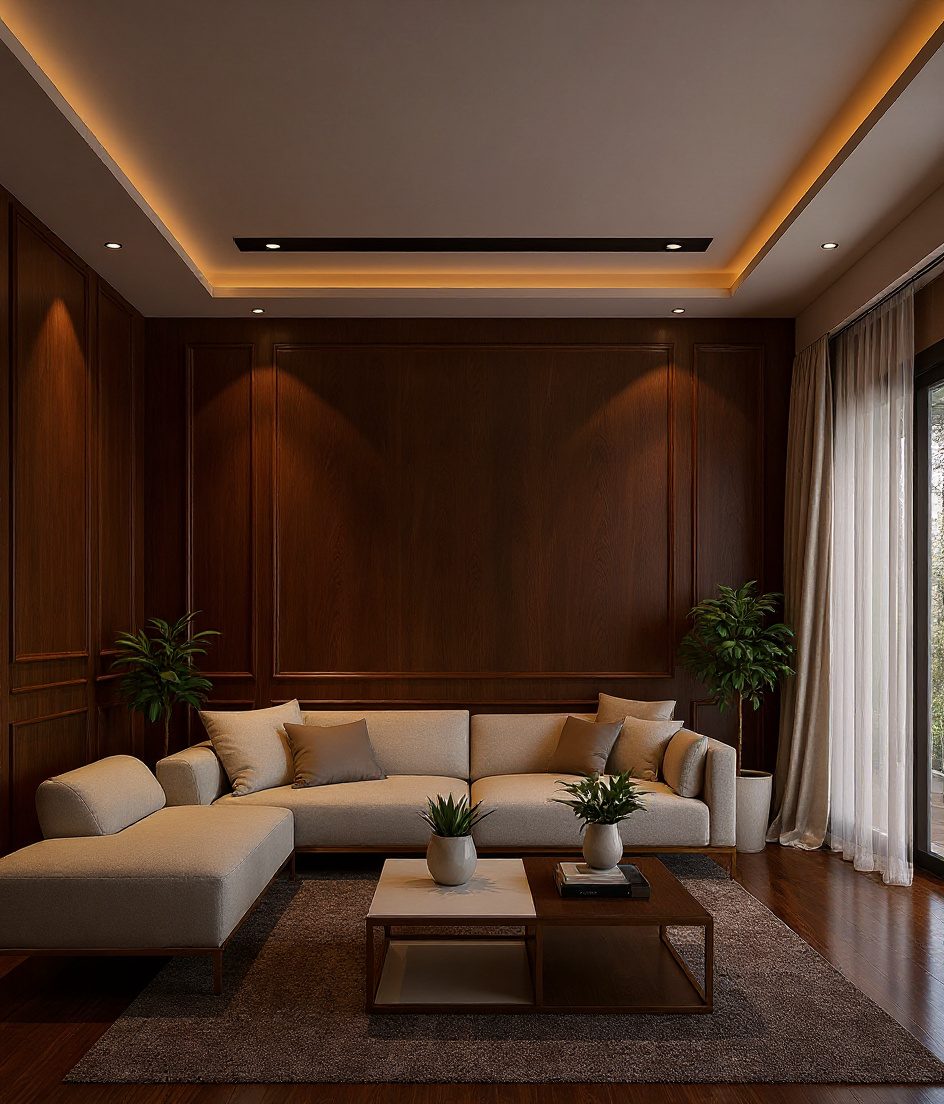 Living Room with a False Ceiling — Walnut Classic