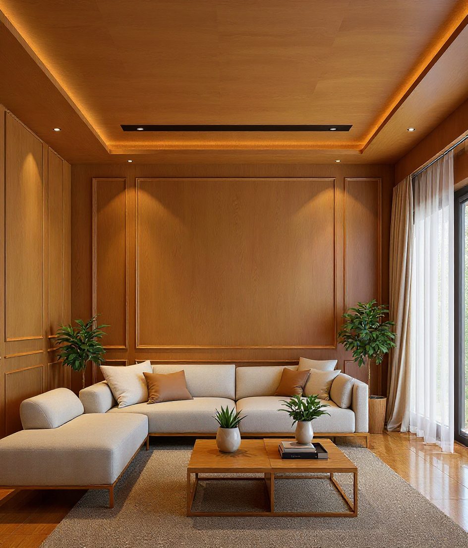 Living Room with a False Ceiling — Warm Oak