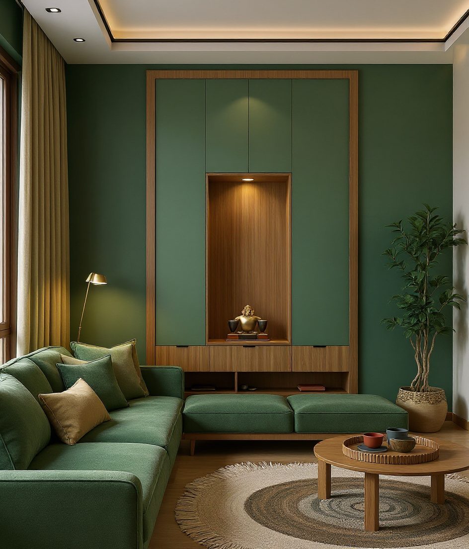 Living Room with a Pooja Niche — Sage & Brass