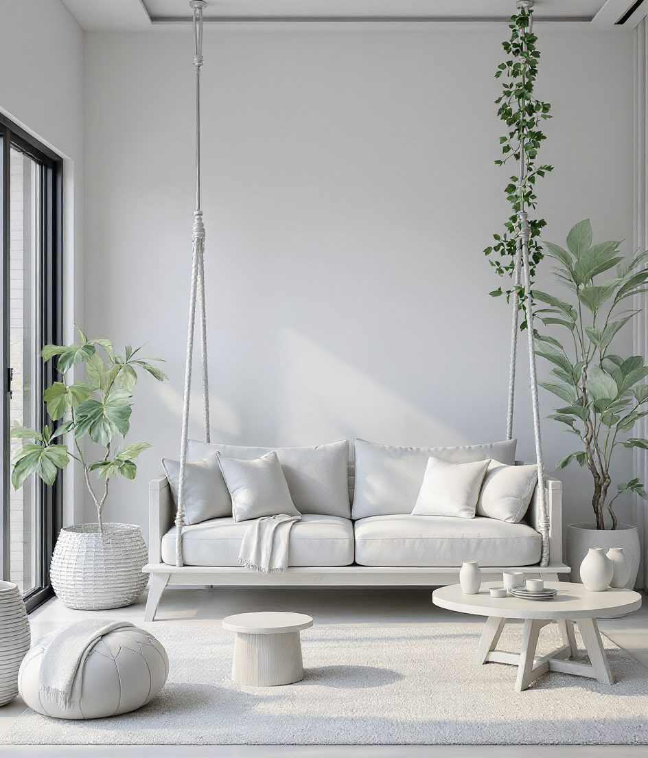 Living Room with a Swing (Jhula) — White Modern