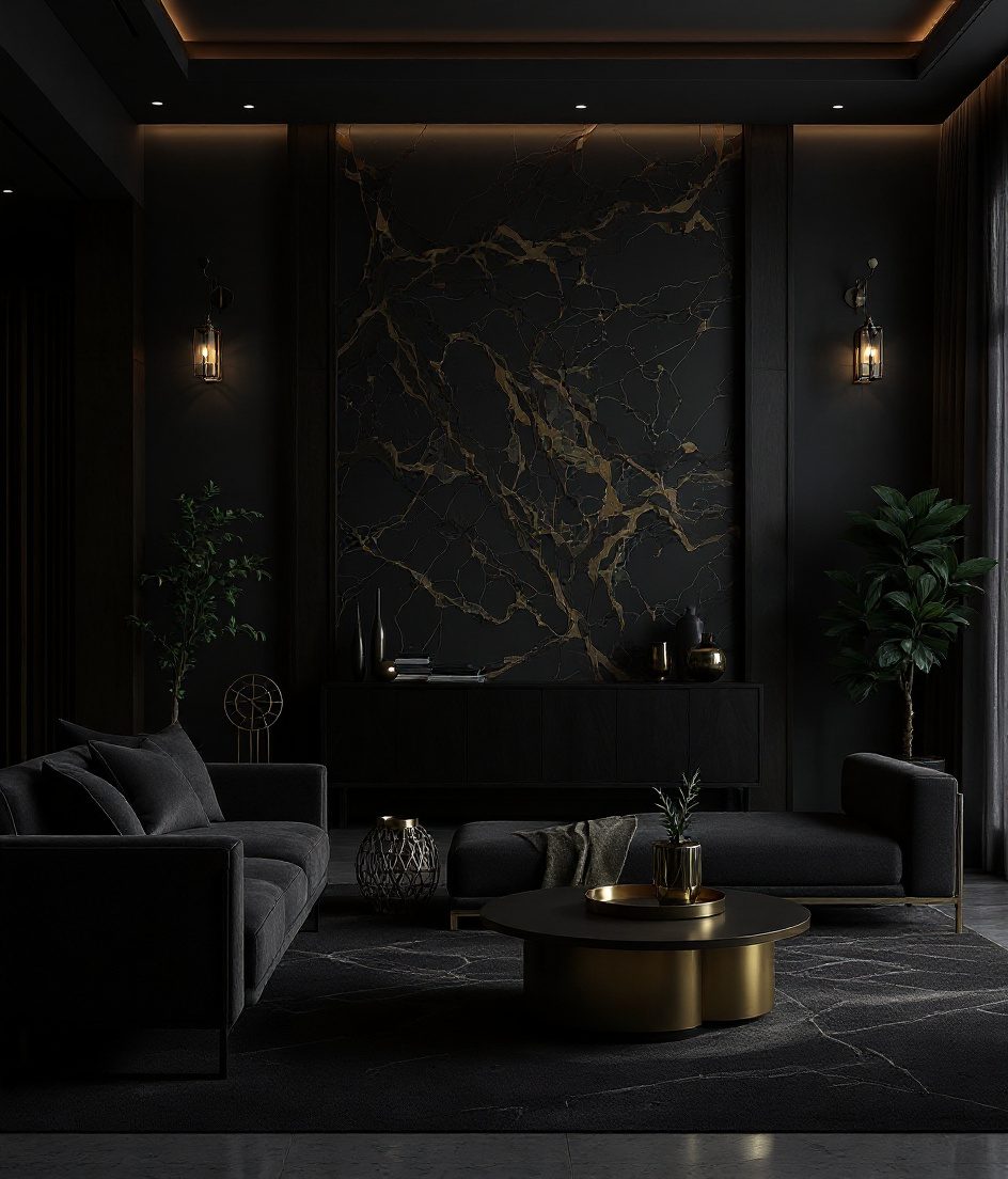 Luxury Living Room with Feature Wall — Charcoal Minimal