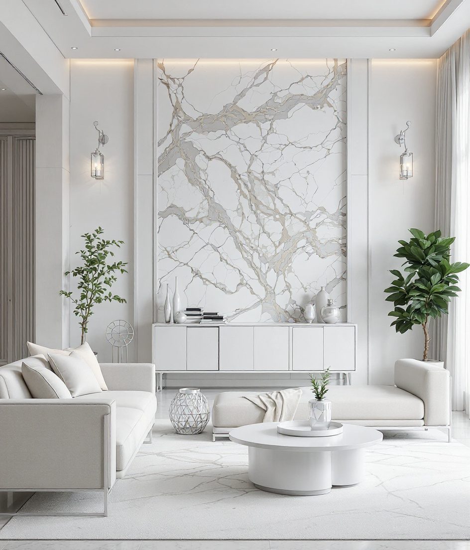 Luxury Living Room with Feature Wall — White Modern