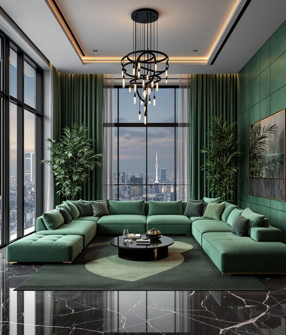 Luxury Penthouse Living Room — Sage & Brass