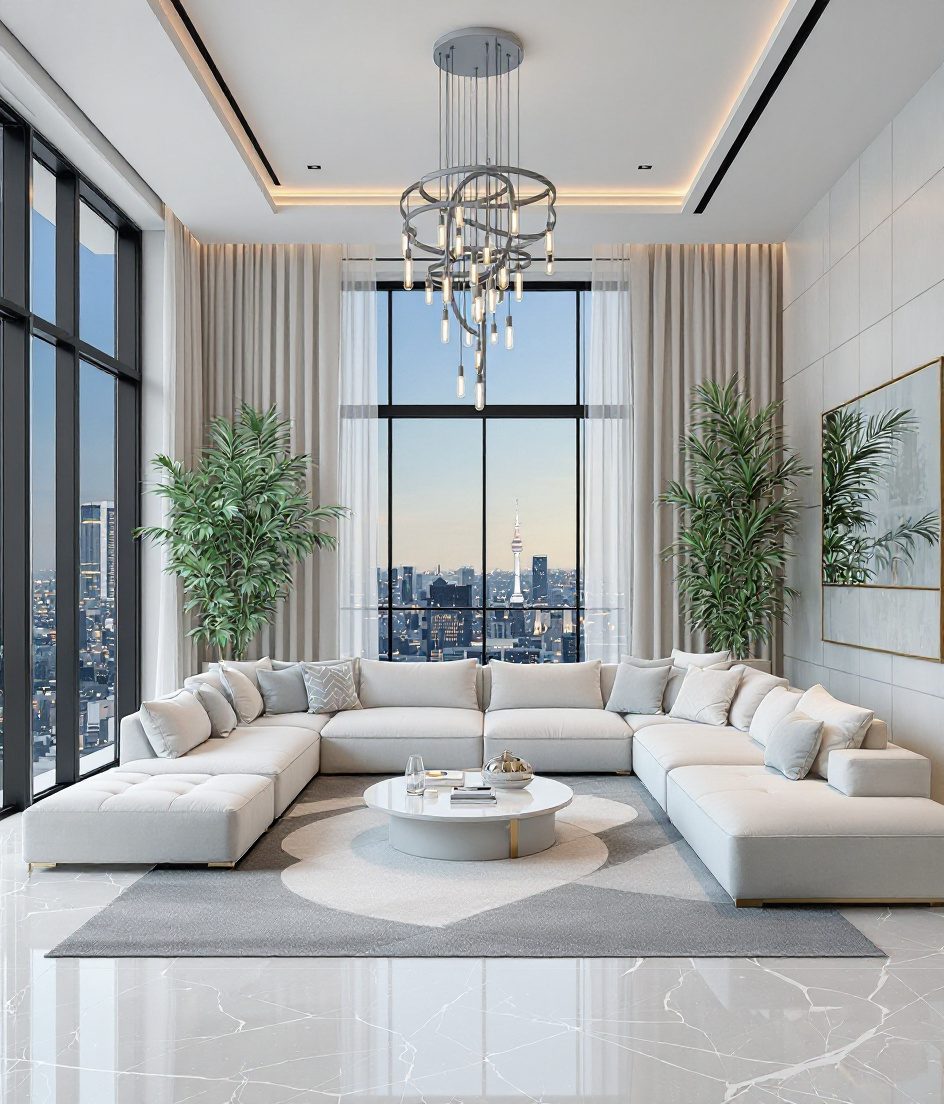 Luxury Penthouse Living Room — White Modern