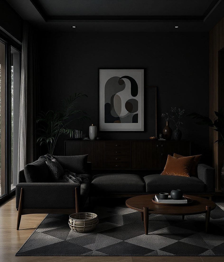 Mid-Century Modern Living Room — Charcoal Minimal