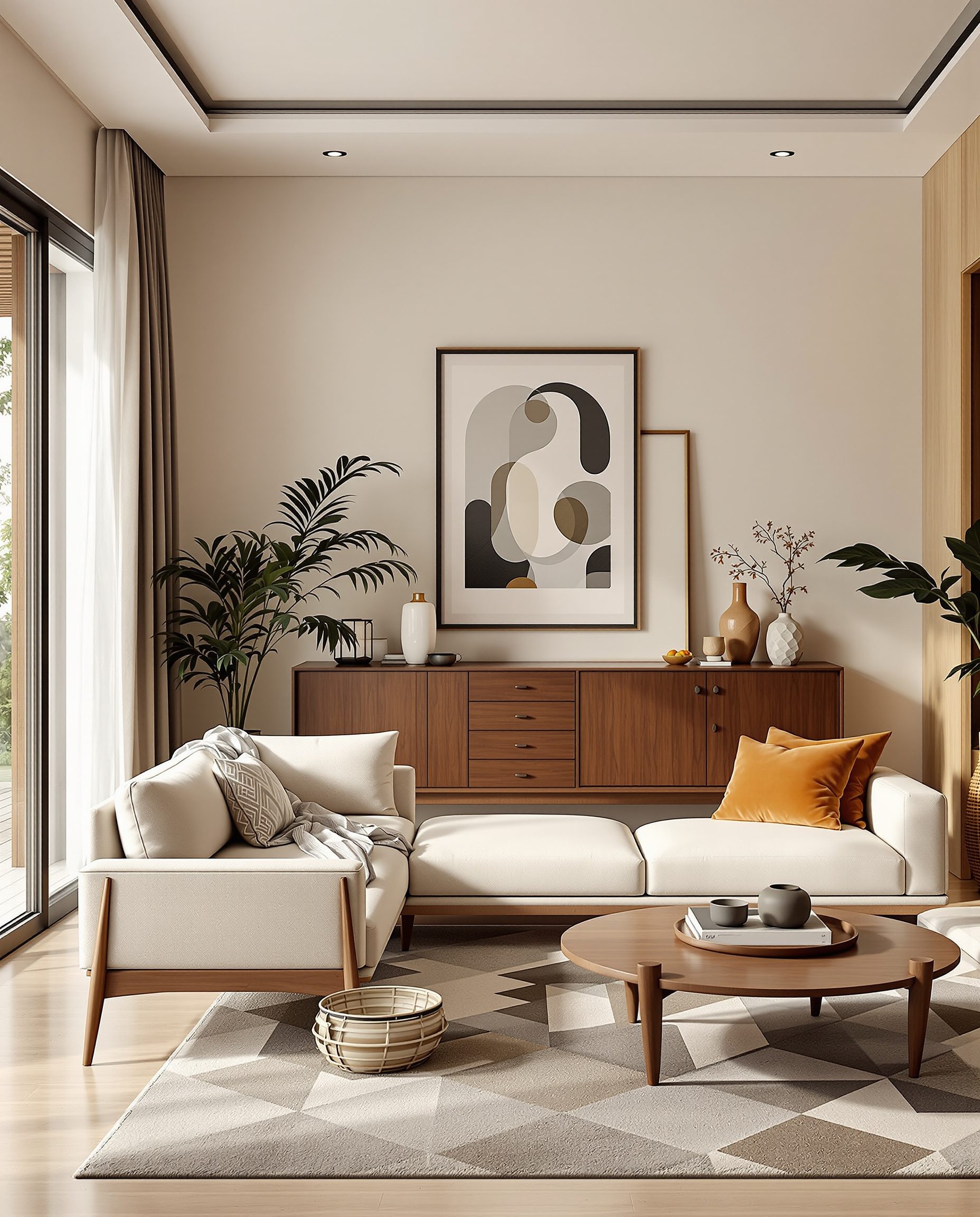 Mid-Century Modern Living Room — Walnut Classic