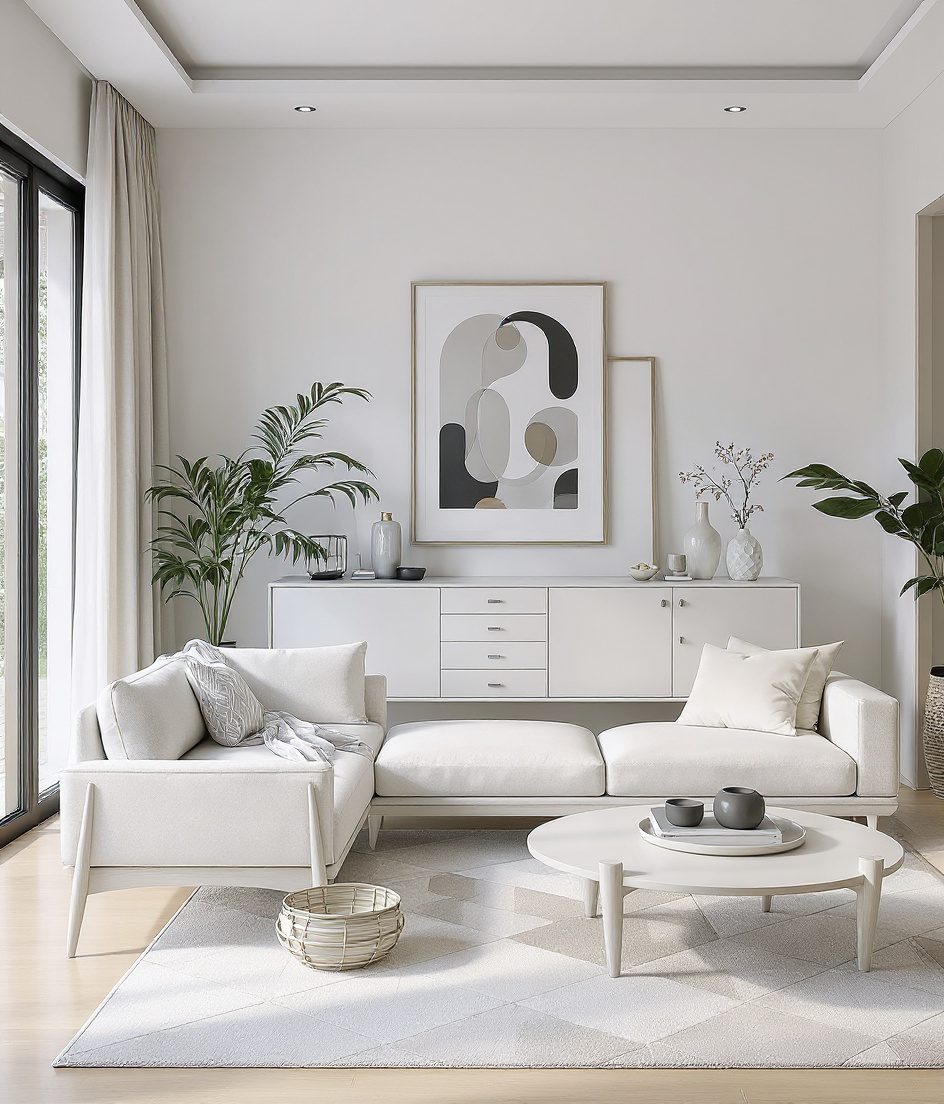 Mid-Century Modern Living Room — White Modern