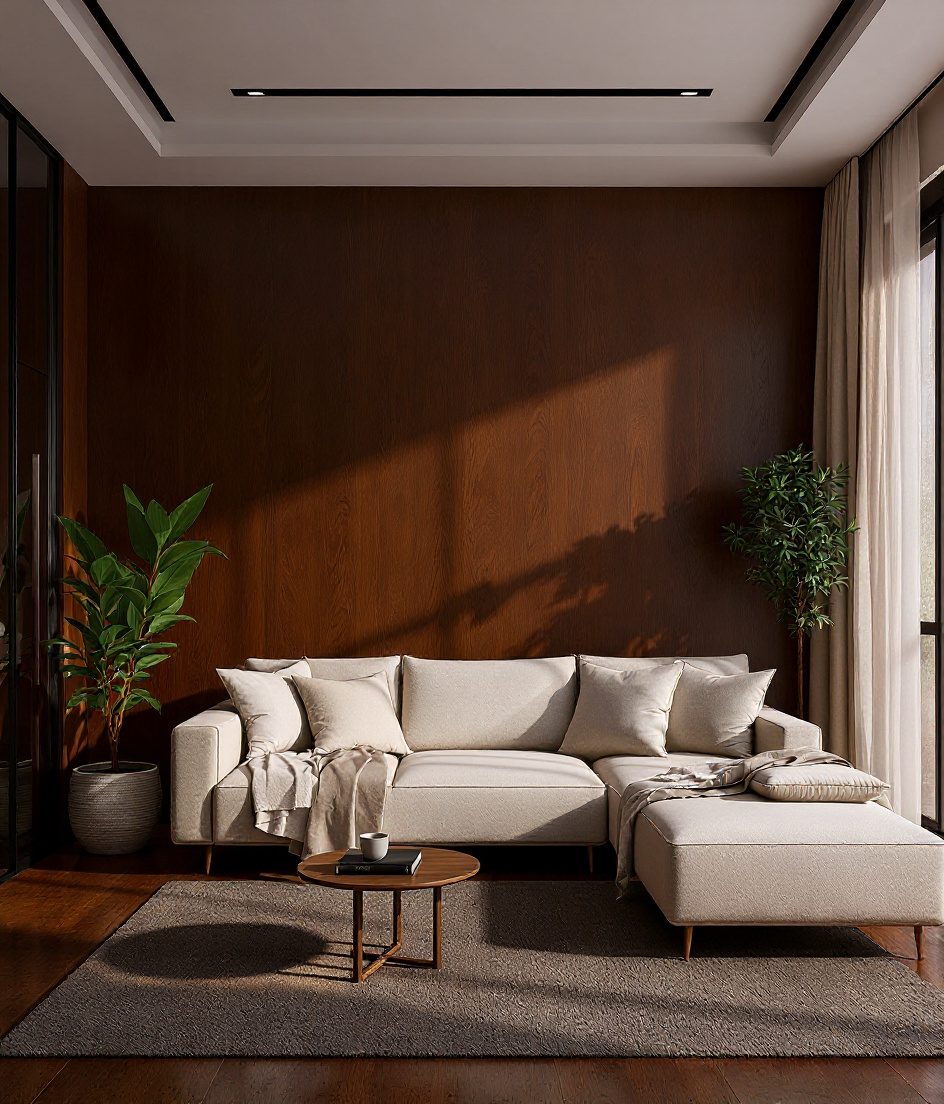 Monochrome Living Room — Walnut Classic