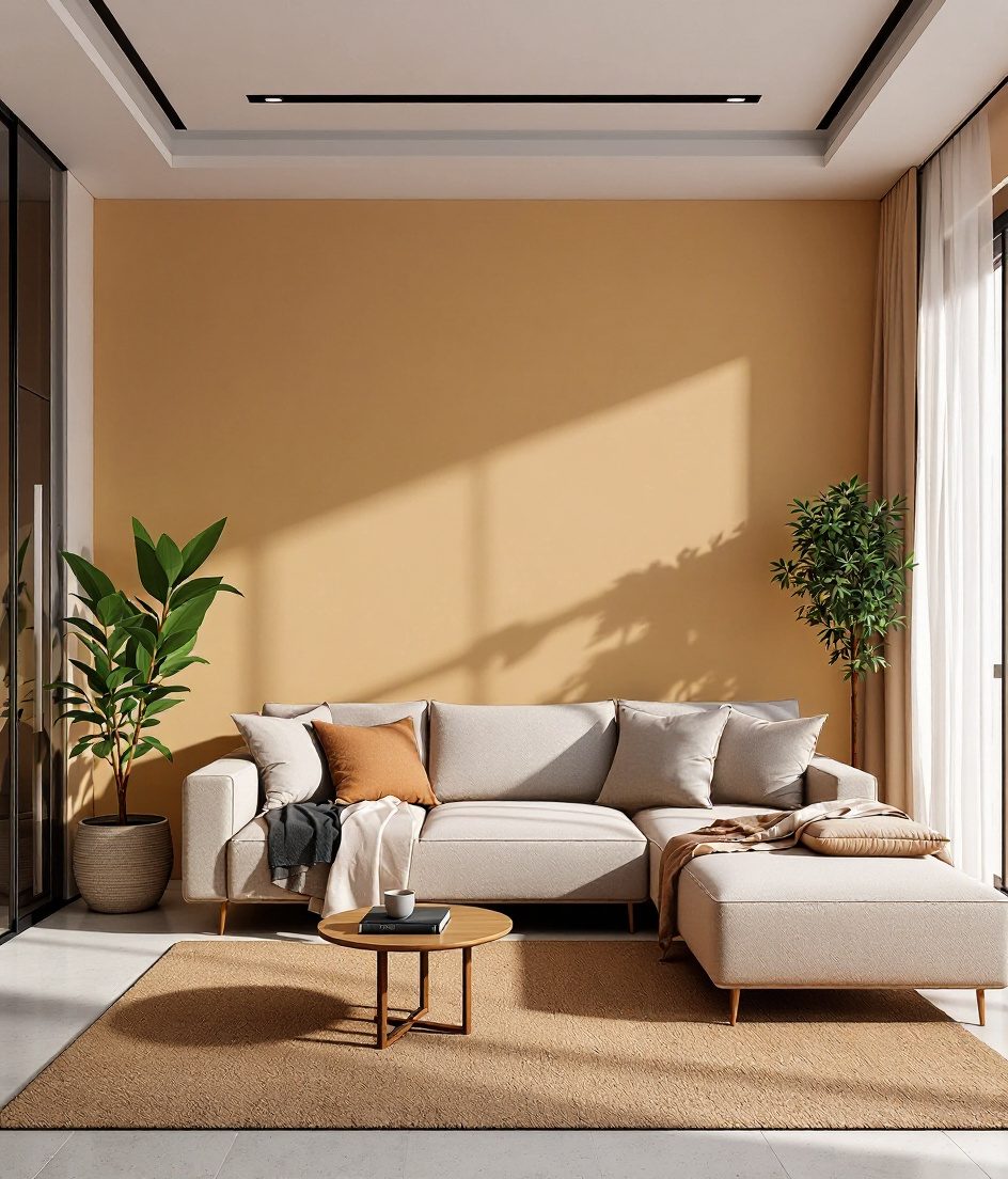 Monochrome Living Room — Warm Oak