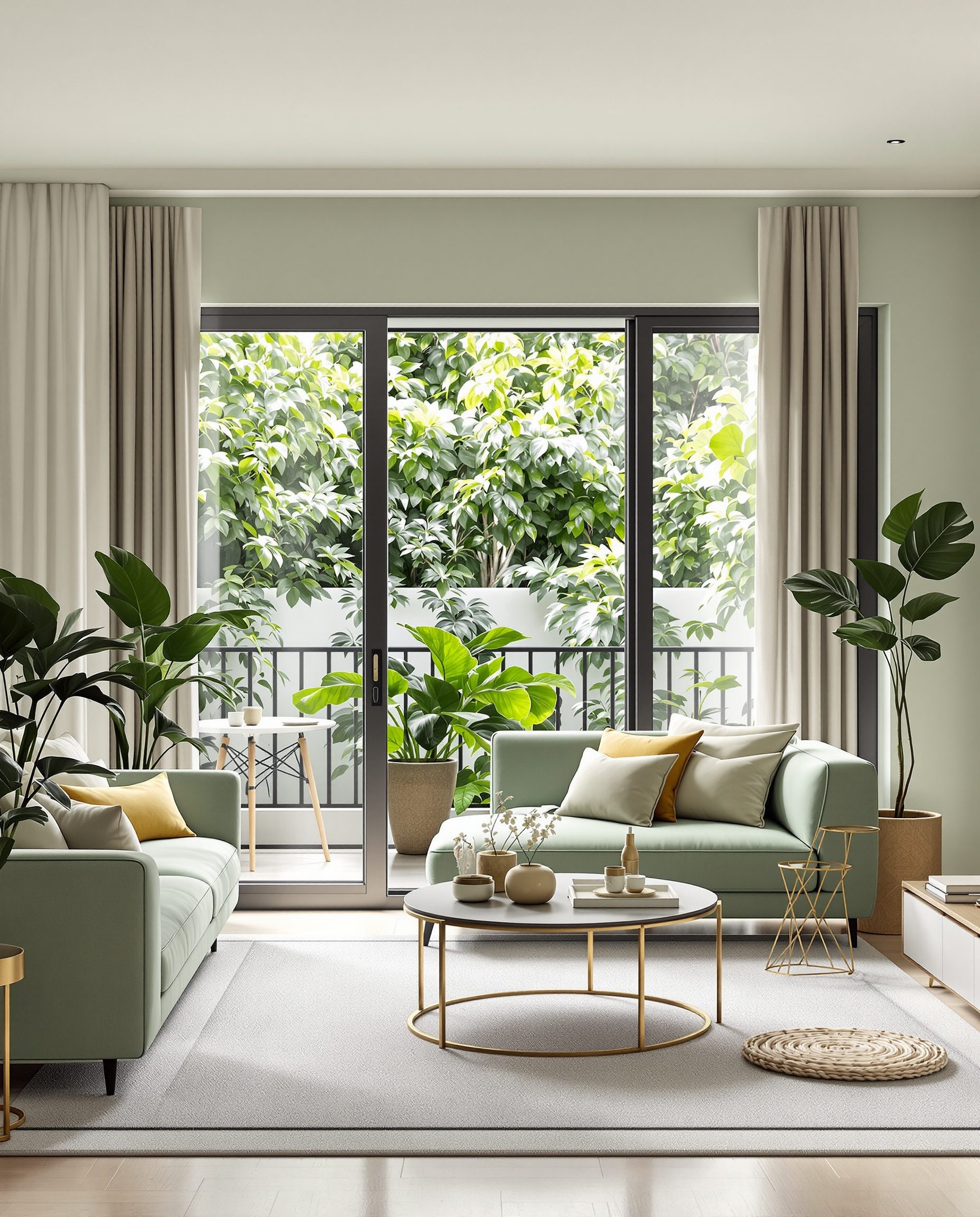 Living Room Opening to a Balcony — Sage & Brass