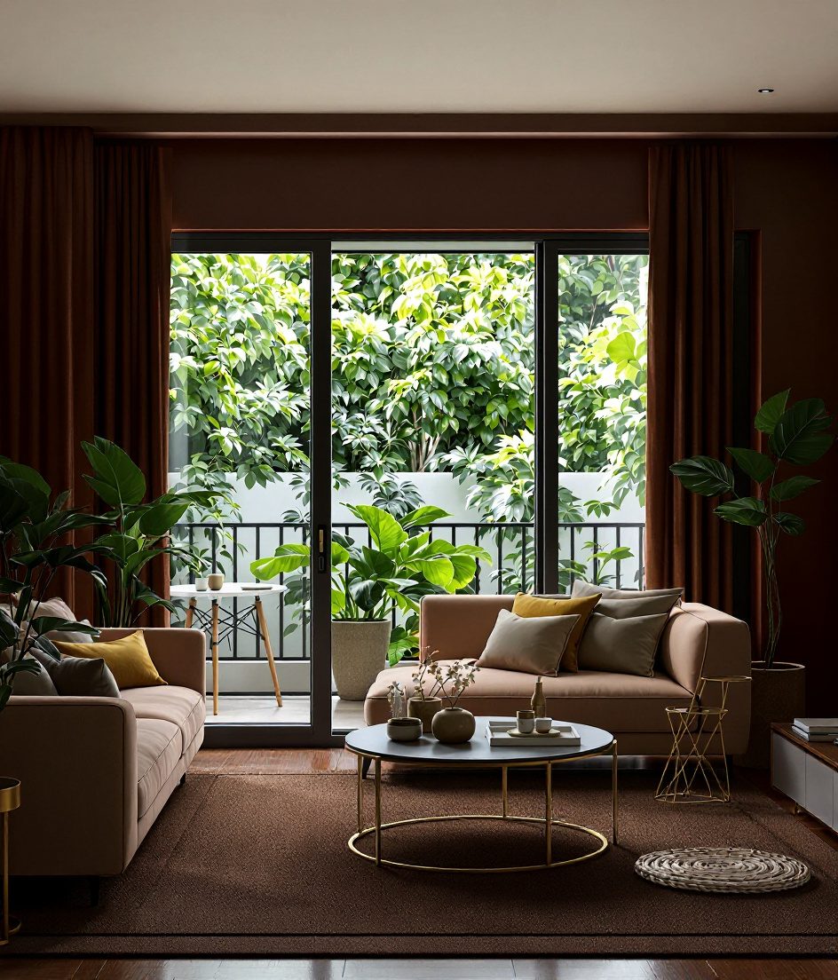 Living Room Opening to a Balcony — Walnut Classic