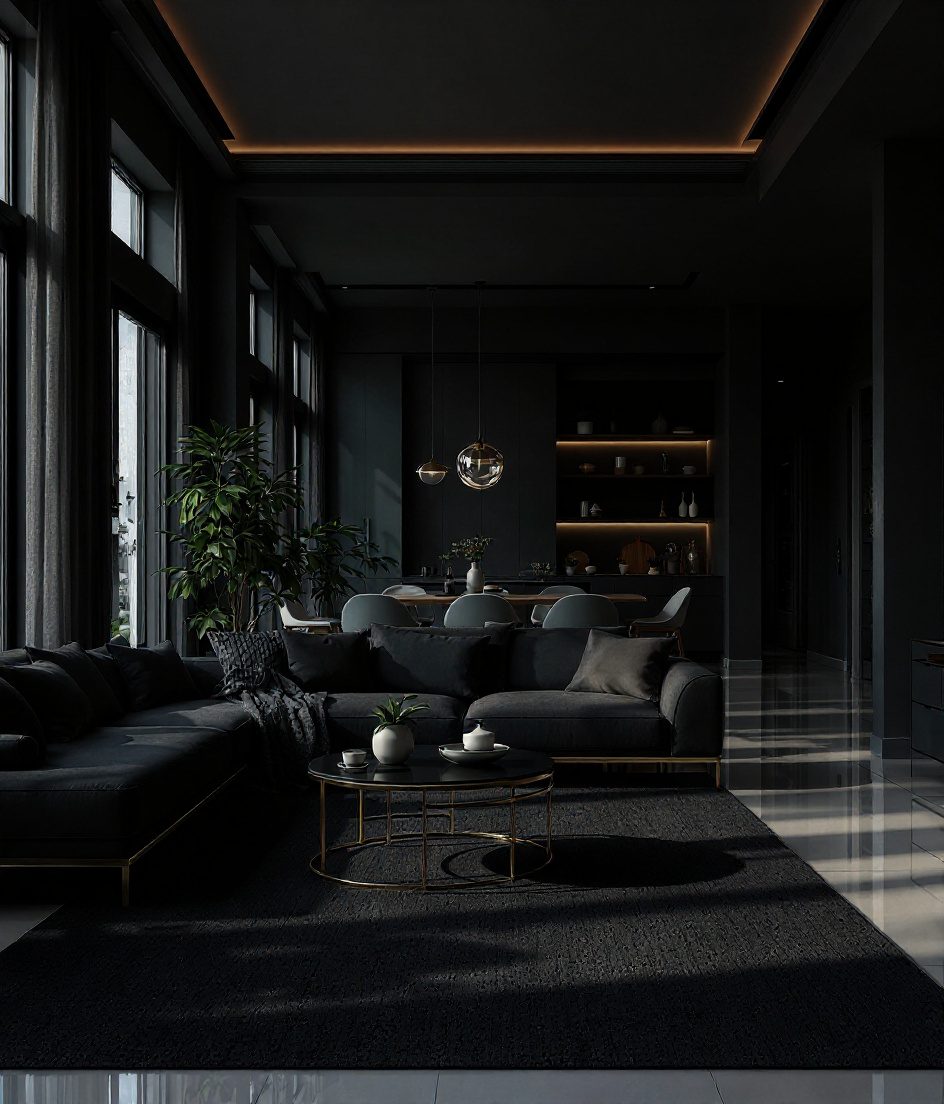 Open-Plan Living-Dining Space — Charcoal Minimal