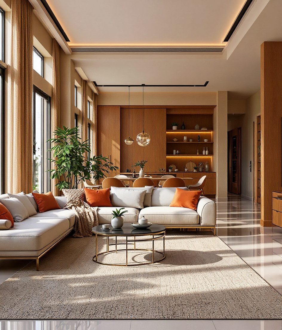 Open-Plan Living-Dining Space — Warm Oak