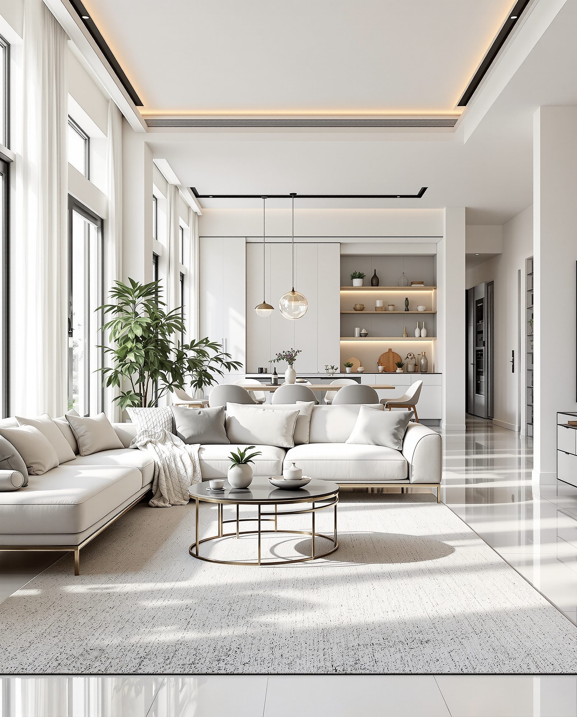 Open-Plan Living-Dining Space — White Modern