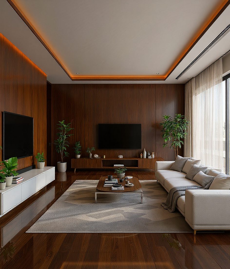Spacious Family Living Room — Walnut Classic