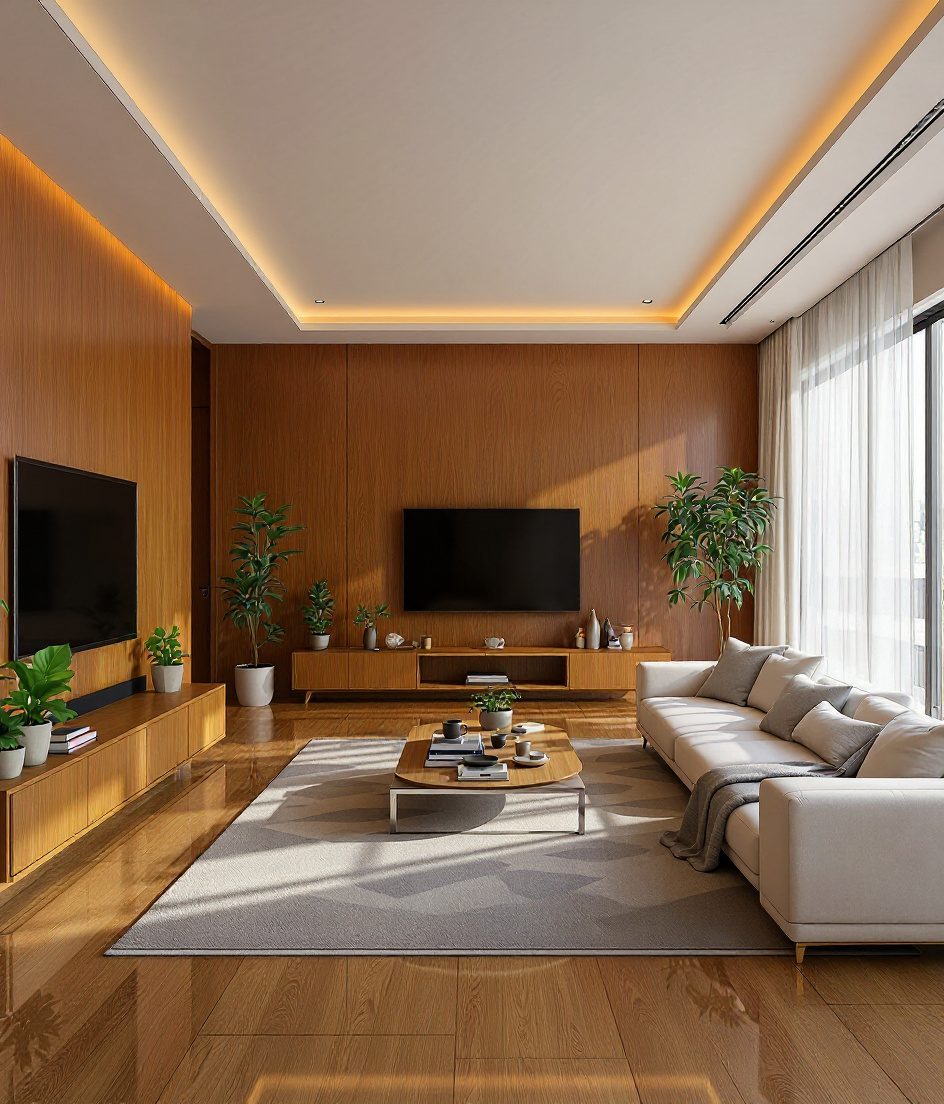 Spacious Family Living Room — Warm Oak