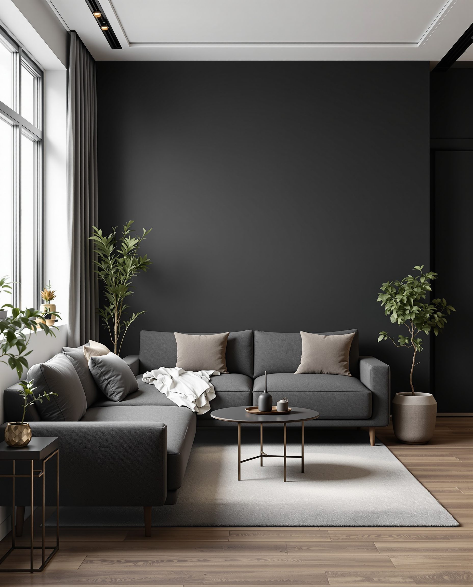 Studio-Apartment Living Zone — Charcoal Minimal
