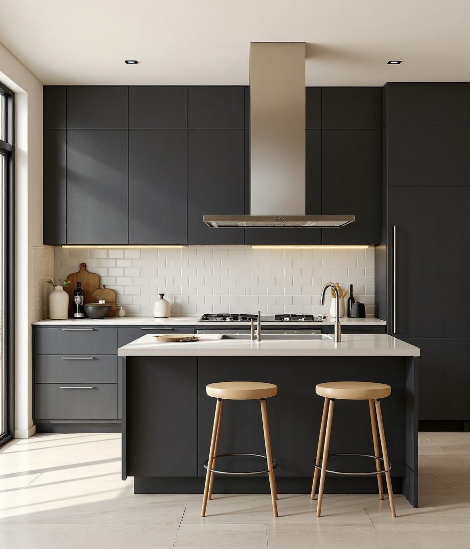 Breakfast Island Open Kitchen — Charcoal Minimal