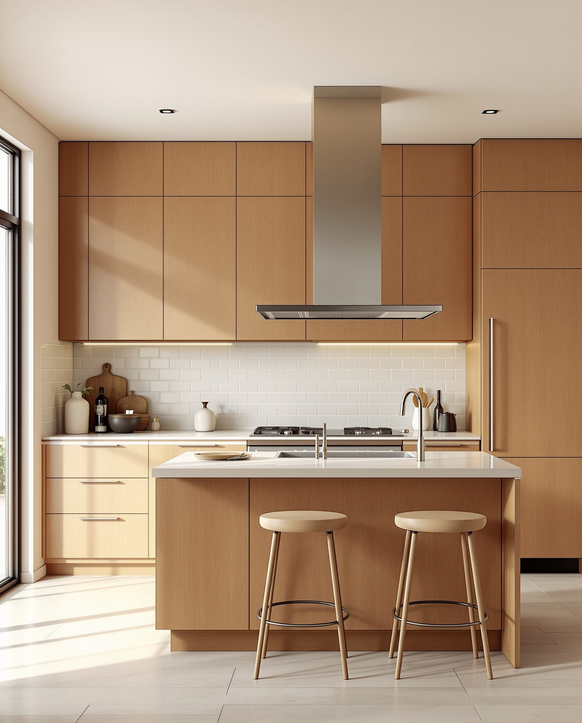 Breakfast Island Open Kitchen — Warm Oak