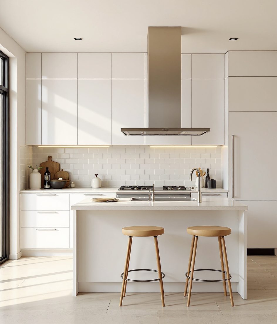 Breakfast Island Open Kitchen — White Modern