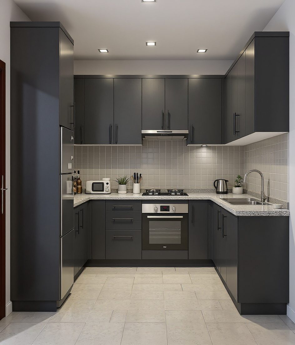 Budget Modular Kitchen — Charcoal Minimal