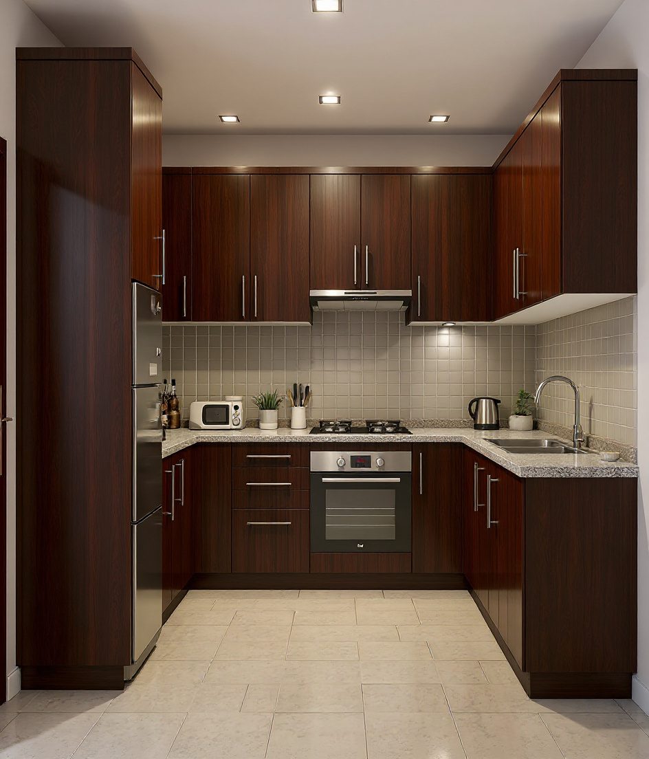 Budget Modular Kitchen — Walnut Classic