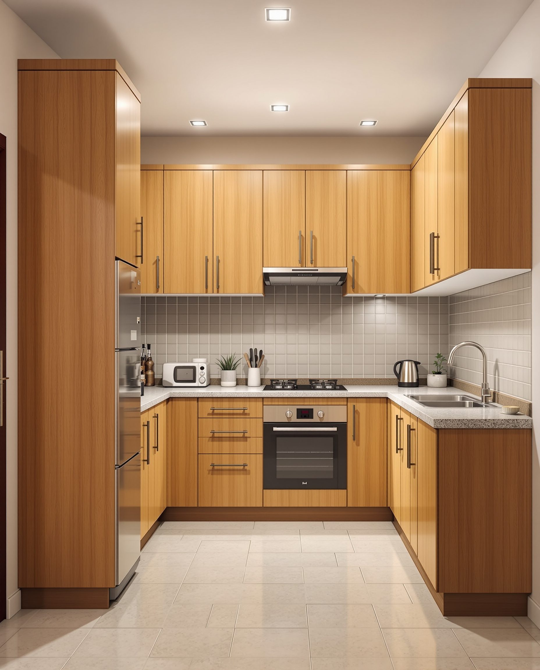 Budget Modular Kitchen — Warm Oak