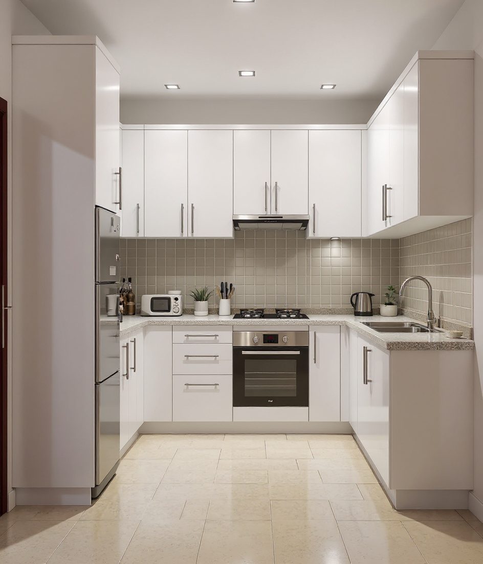 Budget Modular Kitchen — White Modern
