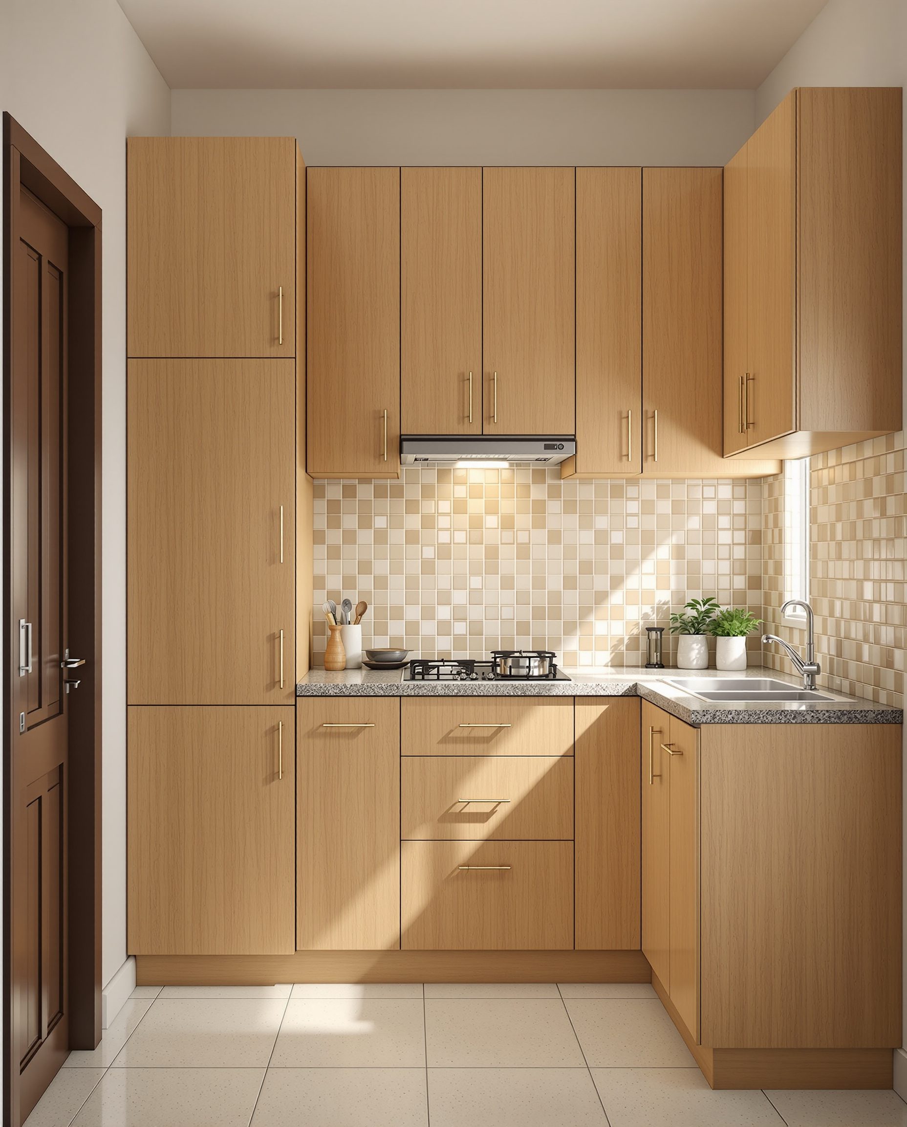 Compact Kitchen For Small Flats — Warm Oak
