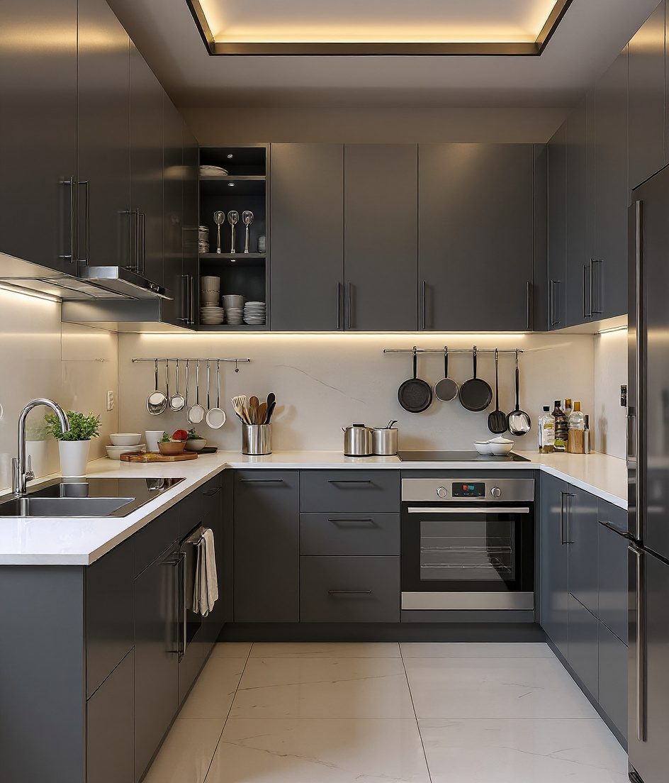 Corner Carousel Kitchen — Charcoal Minimal