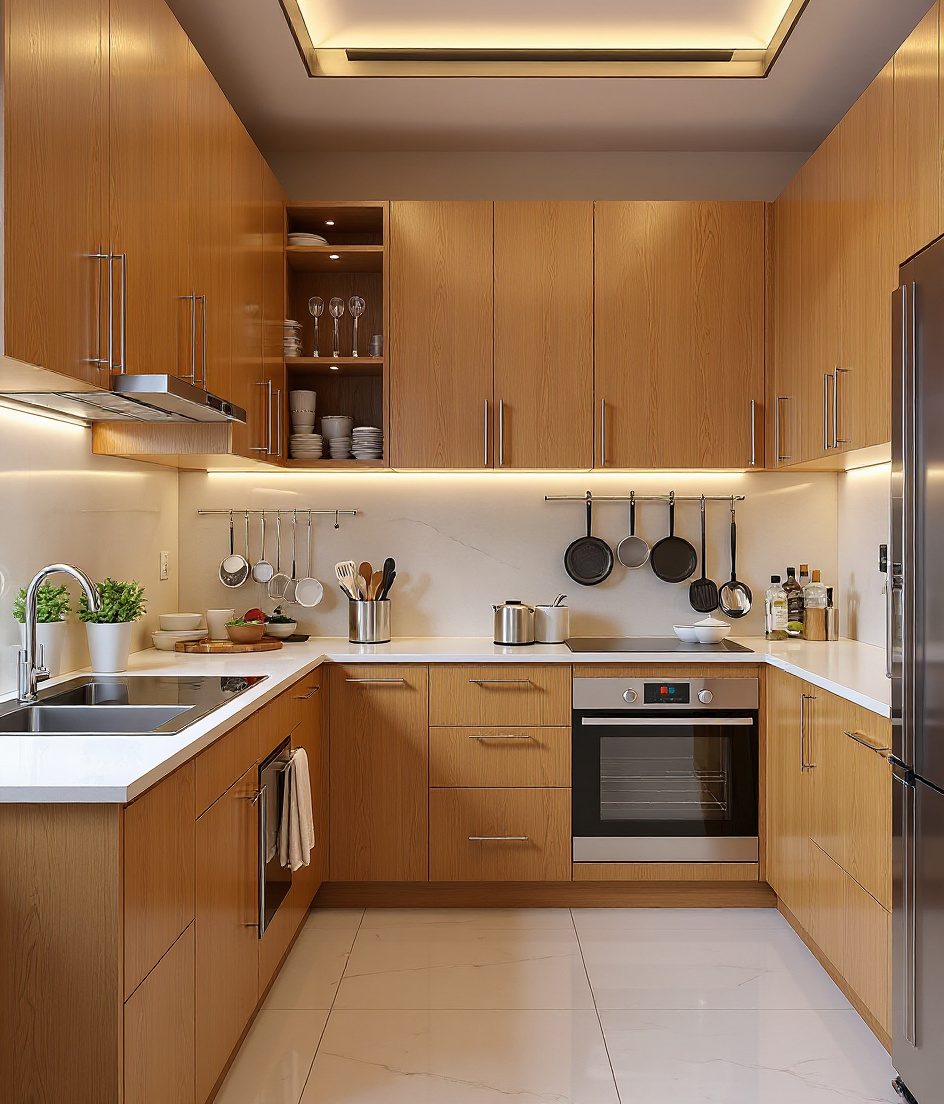 Corner Carousel Kitchen — Warm Oak
