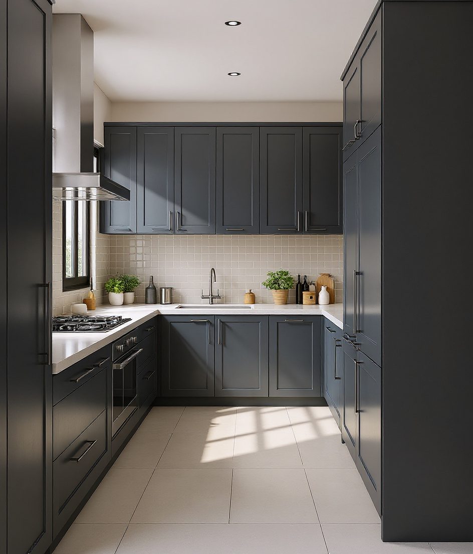 Fluted-Panel Kitchen — Charcoal Minimal