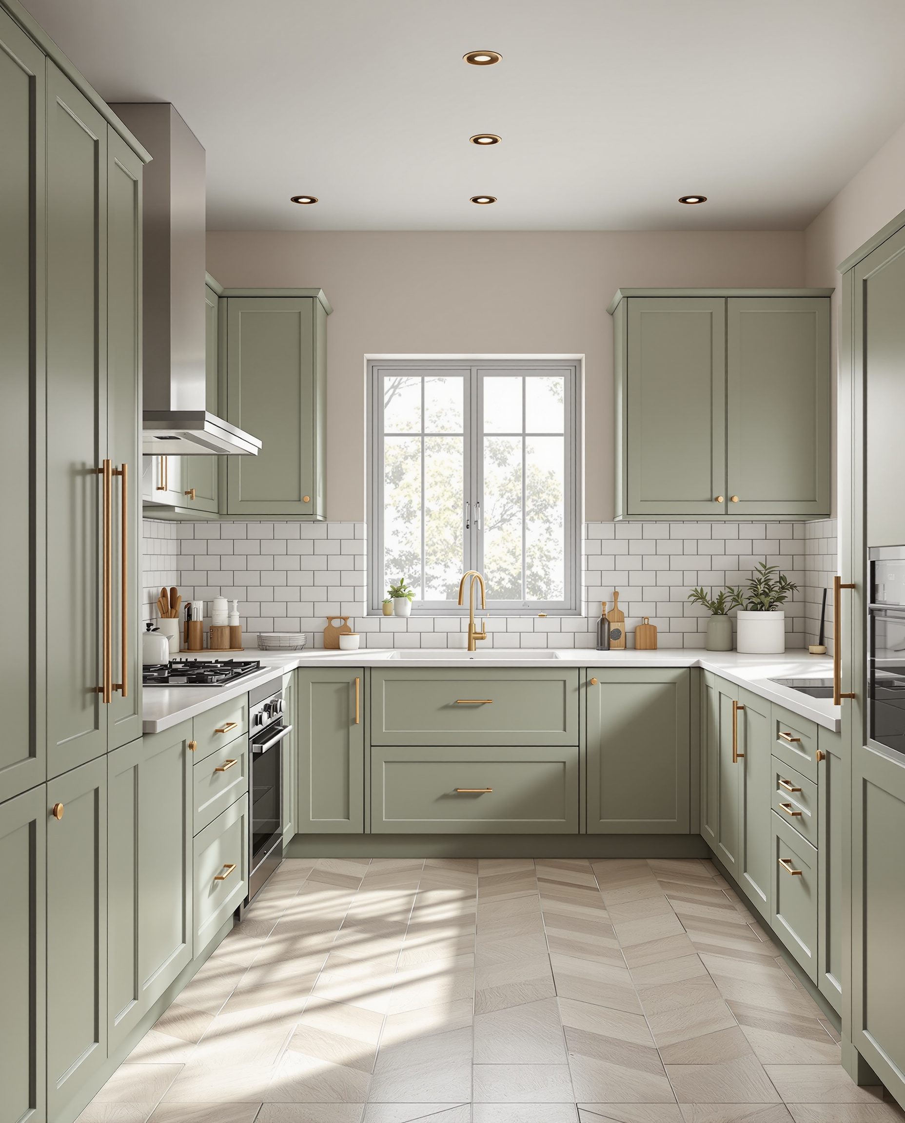 G-Shaped Modular Kitchen — Sage & Brass