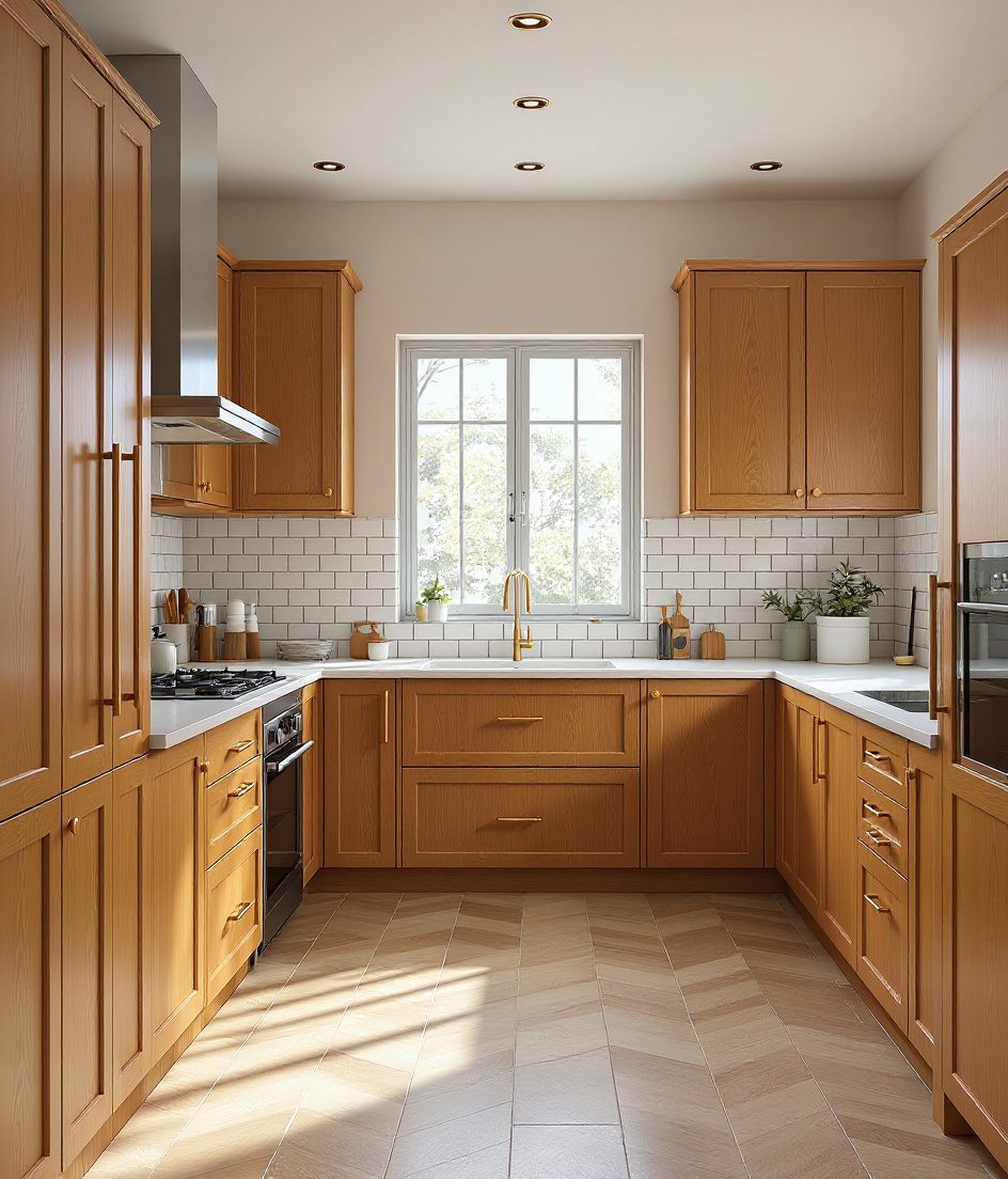 G-Shaped Modular Kitchen — Warm Oak