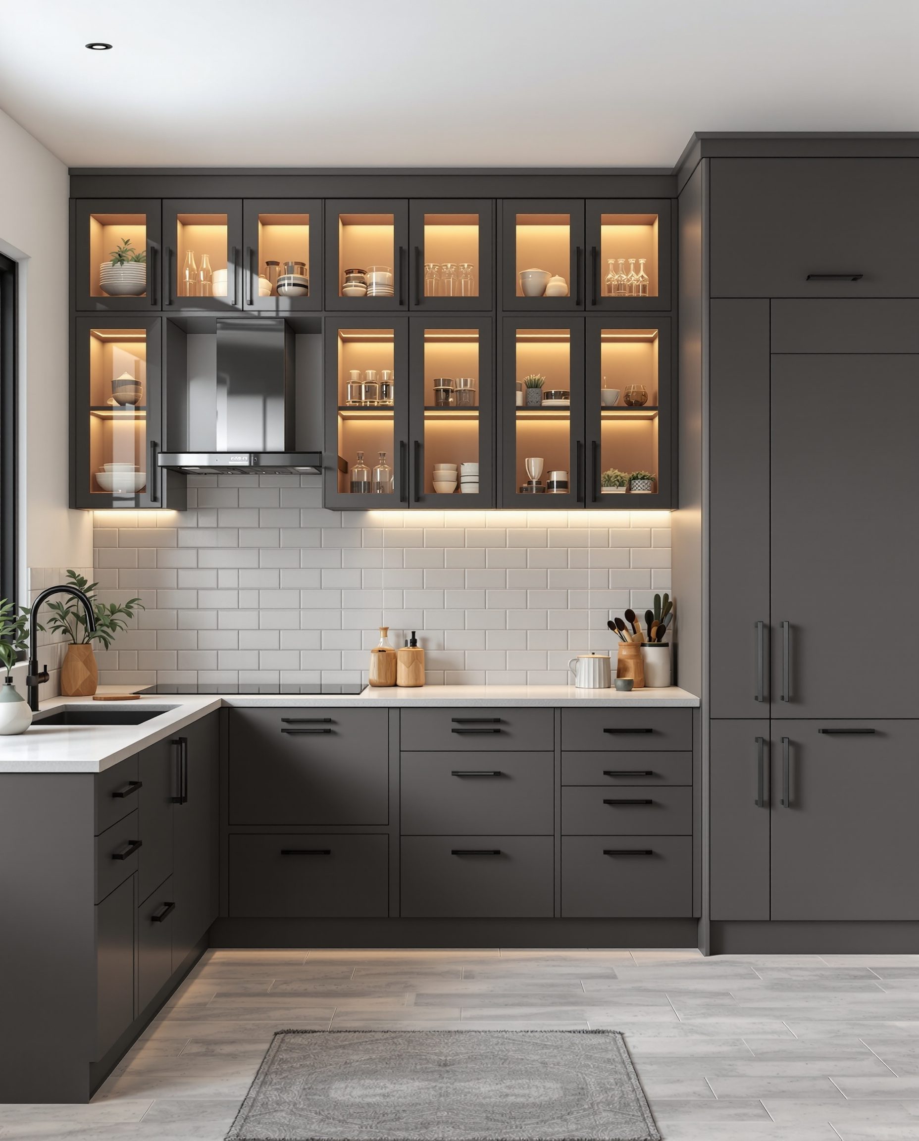 Glass-Shutter Kitchen — Charcoal Minimal