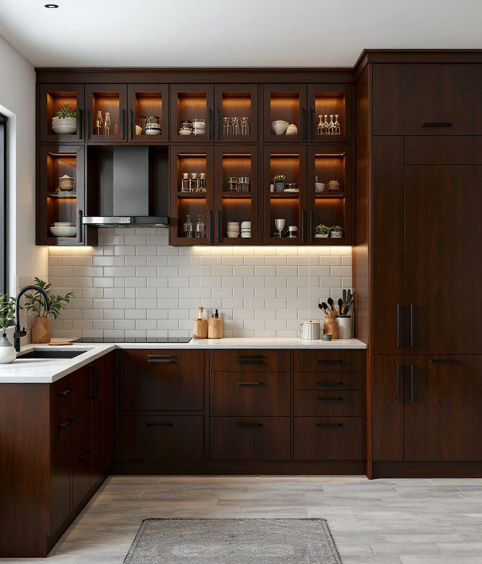 Glass-Shutter Kitchen — Walnut Classic