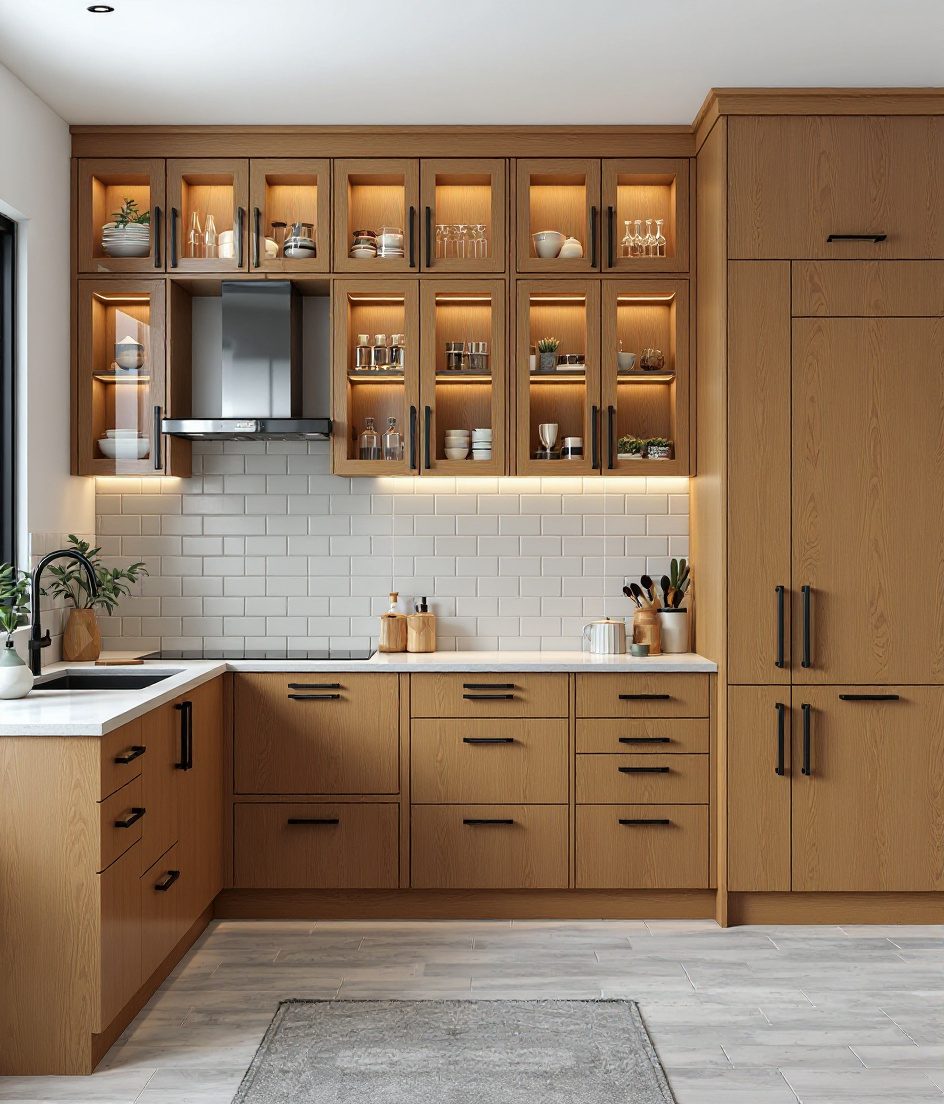 Glass-Shutter Kitchen — Warm Oak