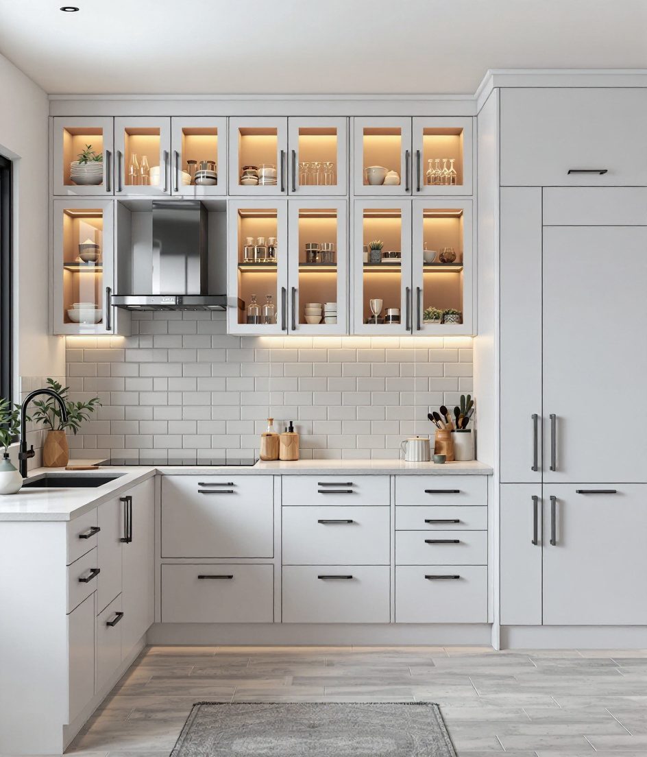 Glass-Shutter Kitchen — White Modern