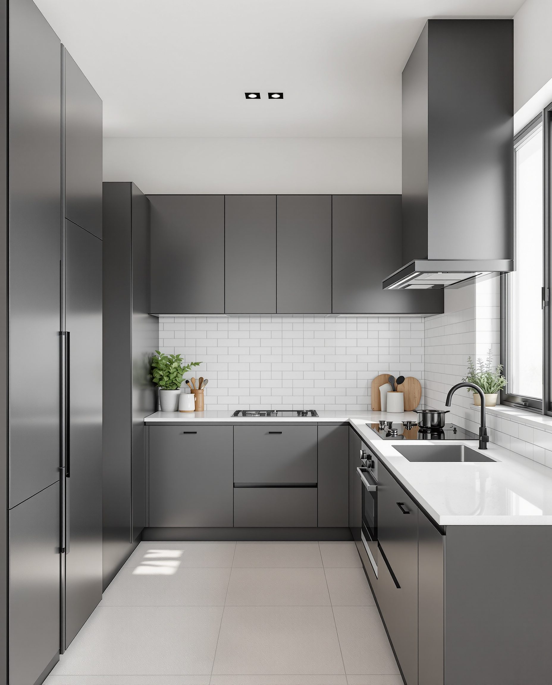 Handleless Modern Kitchen — Charcoal Minimal