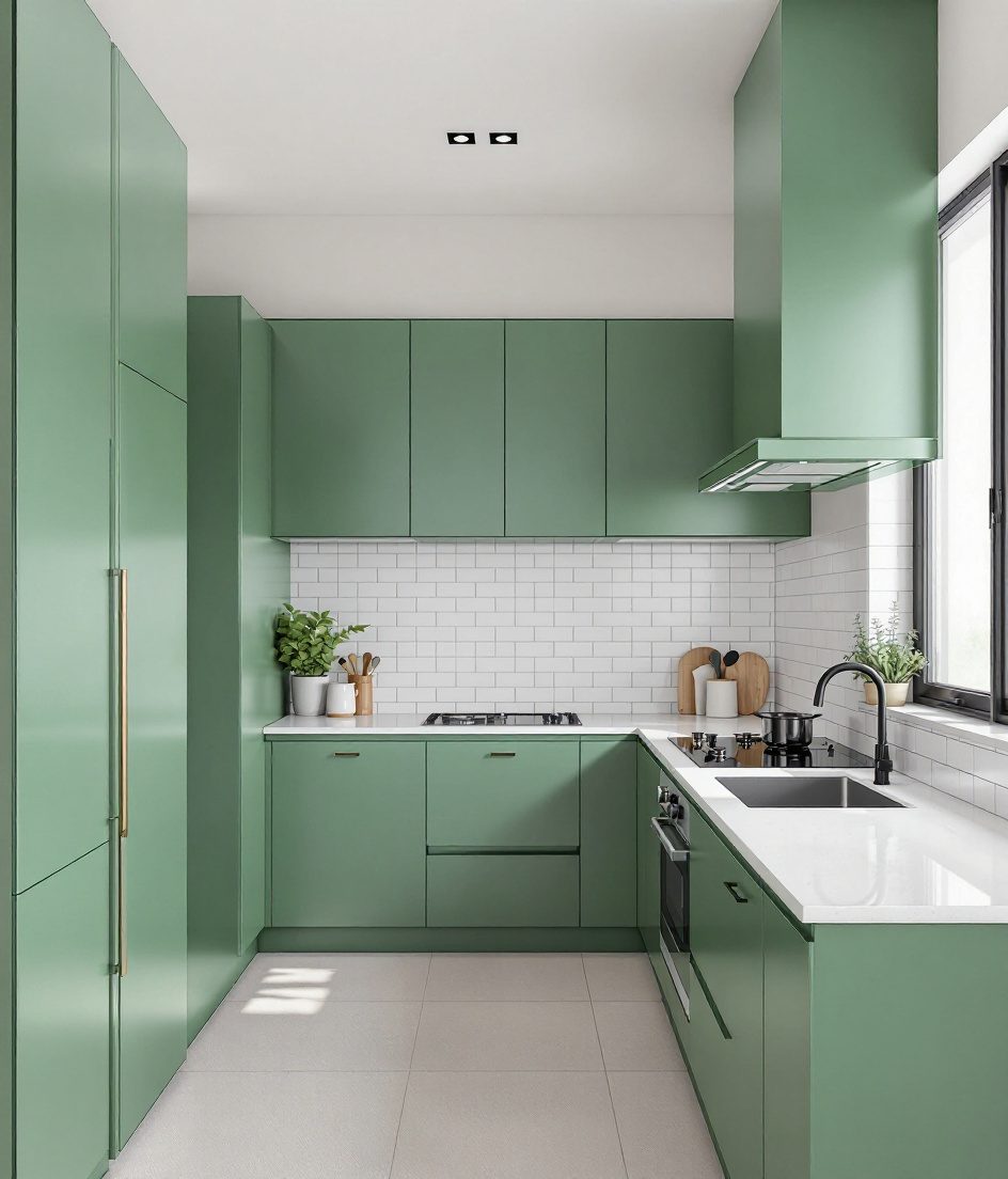Handleless Modern Kitchen — Sage & Brass