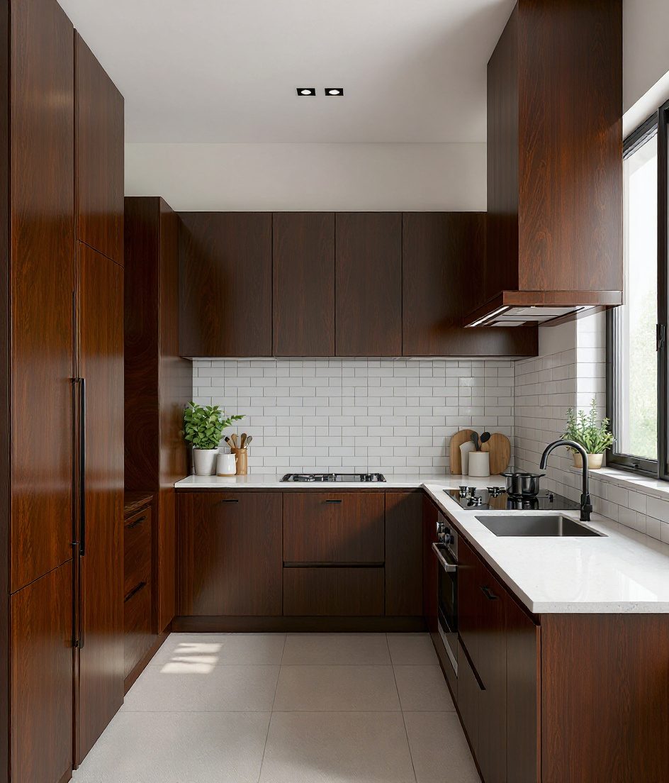 Handleless Modern Kitchen — Walnut Classic